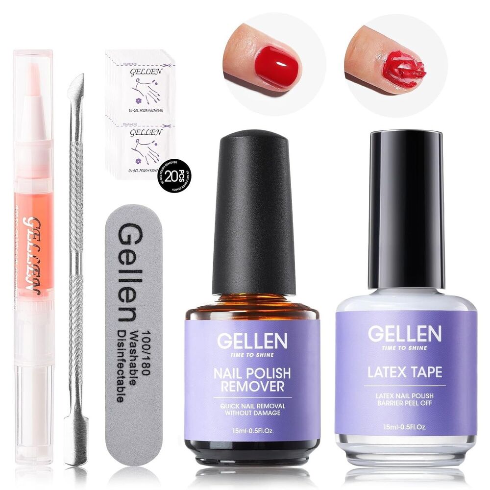 Gellen Gel Polish Remover Kit - Gel Nail Polish Remover with Latex Tape Peel Off